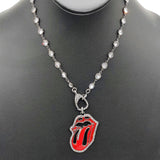 Cubic Zirconia Necklace, Gold or Black Red Tongue Pendant - A Girls Gems