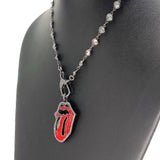 Cubic Zirconia Necklace, Gold or Black Red Tongue Pendant - A Girls Gems