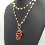 Red Tongue CZ Turquoise Rosary Chain Wrap Necklace - A Girls Gems