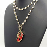 Red Tongue CZ Turquoise Rosary Chain Wrap Necklace - A Girls Gems