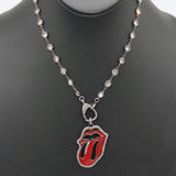 Cubic Zirconia Necklace, Gold or Black Red Tongue Pendant - A Girls Gems