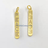 CZ Micro Pave Peace Words Charms 18 K Gold Plated Oblong Rectangle Pendants, Inspirational Dog Tags Long Stick Bar for Necklace Earrings - A Girls Gems