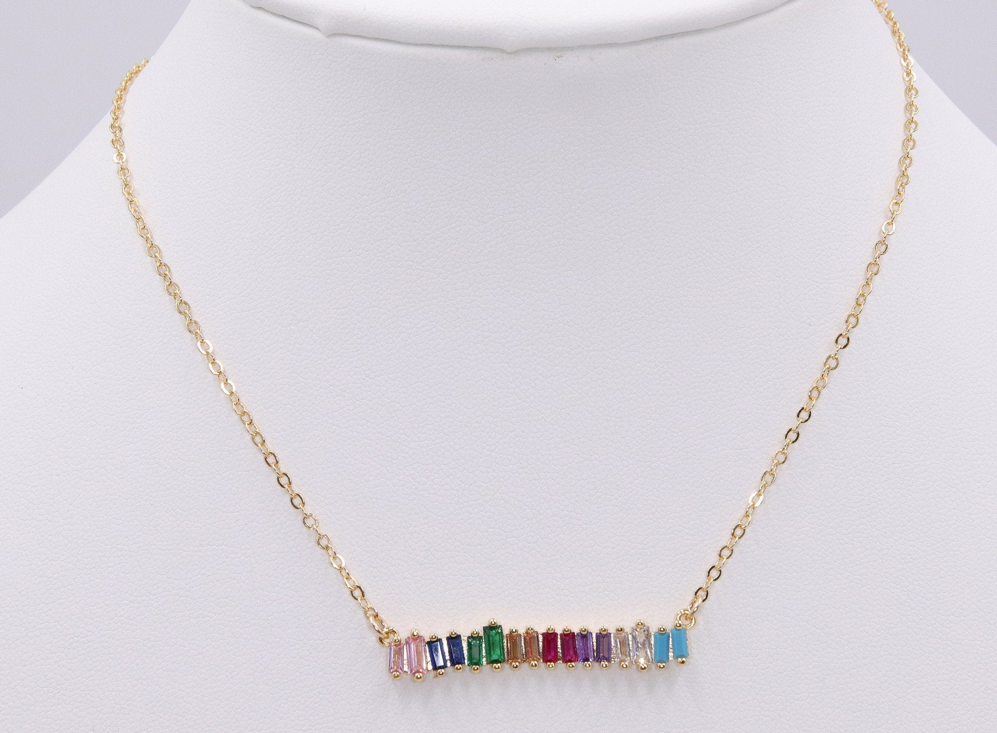 Rainbow Bar Necklace Pyrite and Iolite Gemstone - A Girls Gems