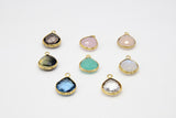 Teardrop Bezel Charms, Gold Plated Gemstone Pears, Rainbow, Labradorite, Opal, Cute Tiny Birthstone Pendants 13 x 16 mm Necklace, Earrings