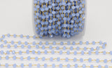 Baby Blue Chalcedony AB Rosary Chain, 6 mm Gold Wire Wrapped Crystal Jewelry Beads CH #513, Unfinished Bulk Wholesale Powder Blue Bead