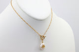14 K Gold Pearl Cross Necklace, Toggle Front Wrap Layered Choker with Crown, Cross, Evil Eye Jewelry Choker, Dainty Real Pearl Necklace - A Girls Gems