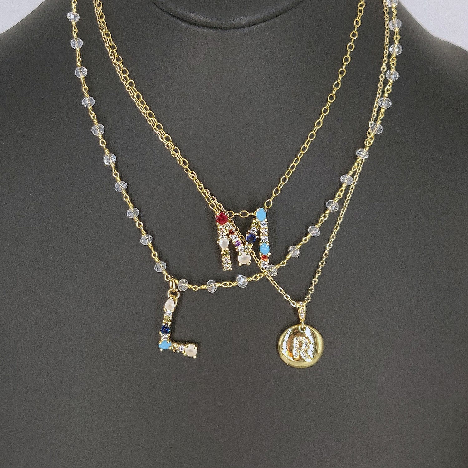 Initial Choker on Crystal Rosary Chains - A Girls Gems