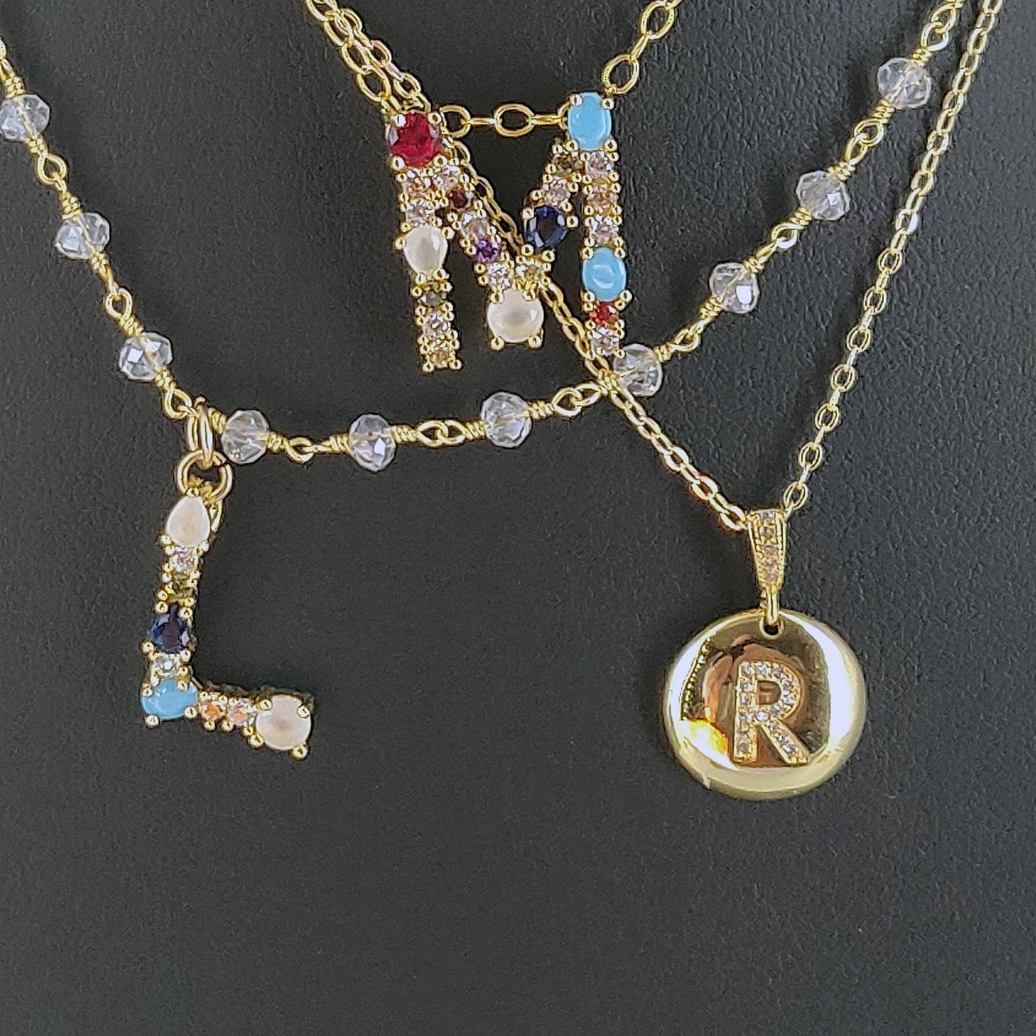 Initial Choker on Crystal Rosary Chains - A Girls Gems