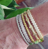 Cubic Zirconia Bracelets for Women, CZ Micro Pave 14 K Gold or White Gold Rhodium Stacking Cuff Bangles, Open/Closes