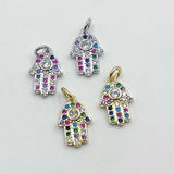 Hamsa Rainbow Charms, CZ Micro Pave Silver Gold Rainbow Hand for Earrings, Necklace, LGBT Pride Minimalist Protection Charms, Jewelry Making - A Girls Gems