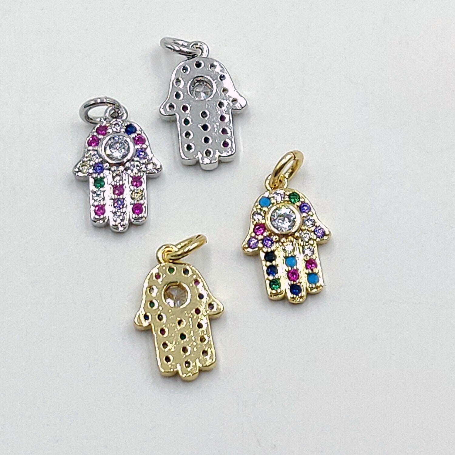 Hamsa Rainbow Charms, CZ Micro Pave Silver Gold Rainbow Hand for Earrings, Necklace, LGBT Pride Minimalist Protection Charms, Jewelry Making - A Girls Gems