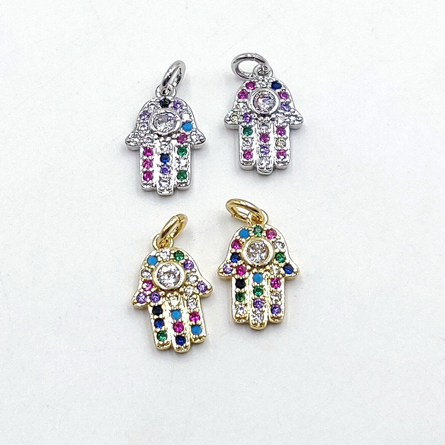 Hamsa Rainbow Charms, CZ Micro Pave Silver Gold Rainbow Hand for Earrings, Necklace, LGBT Pride Minimalist Protection Charms, Jewelry Making - A Girls Gems