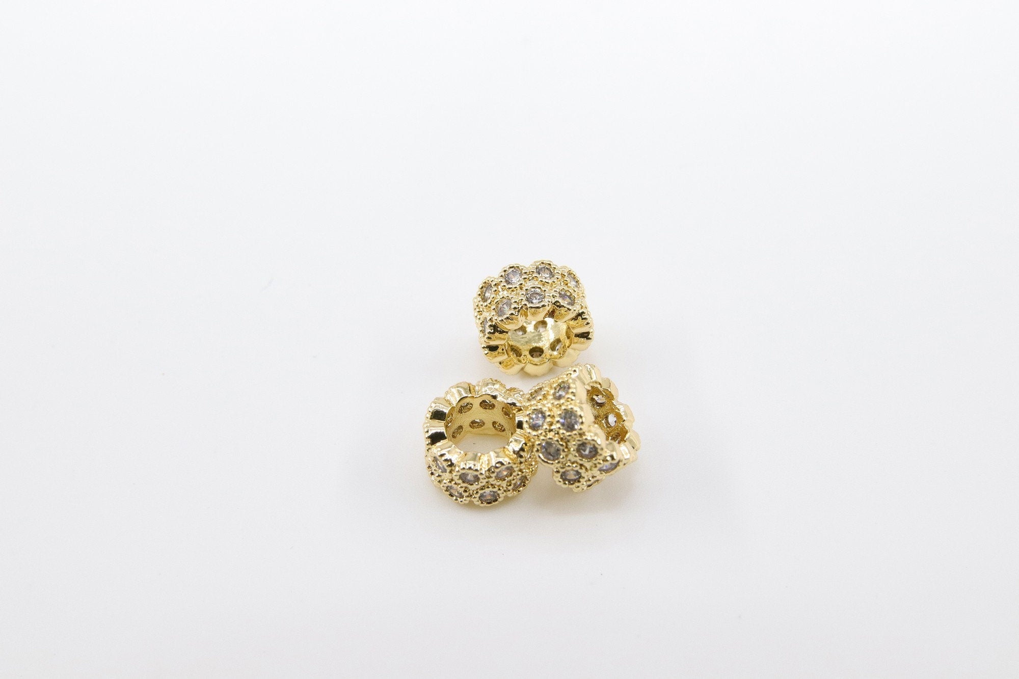 CZ Micro Pave Beads, 2 Pcs Tube Beads 5 mm x 8 mm Cubic Zirconia Hexagon Honeycomb Focal beads, Silver, Gold, Rose Big Hole Beads - A Girls Gems