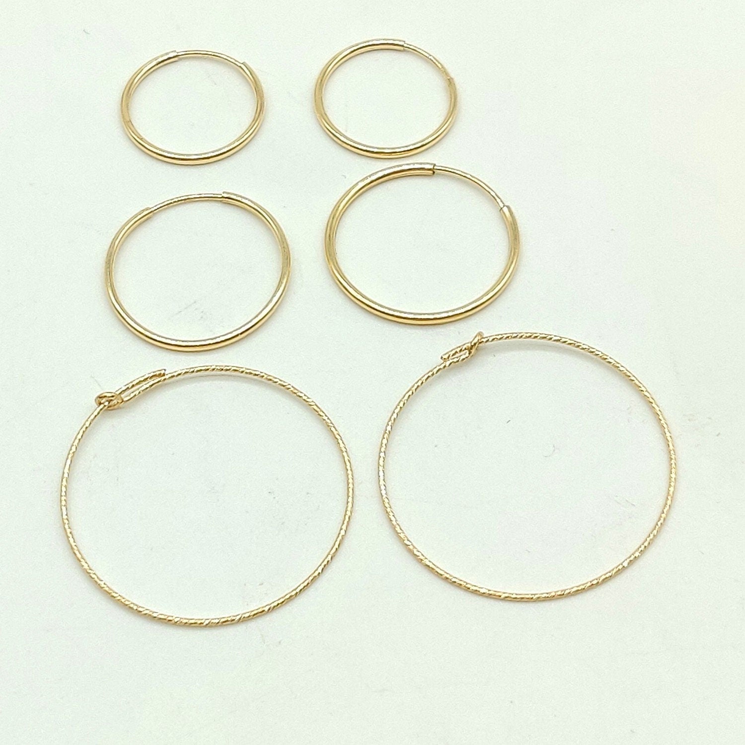14 K Gold Hoop Earrings, 925 Sterling Silver, Small or Large Round Hoops #196