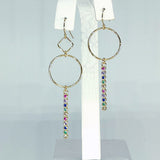 14 k Gold Hoop Dangle Earrings in Gold Rainbow Cubic Zirconia, 2 Links or 1  in 14 K Gold Filled