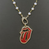Red Tongue CZ Turquoise Rosary Chain Wrap Necklace - A Girls Gems