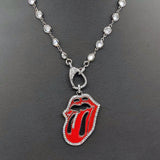 Cubic Zirconia Necklace, Gold or Black Red Tongue Pendant - A Girls Gems