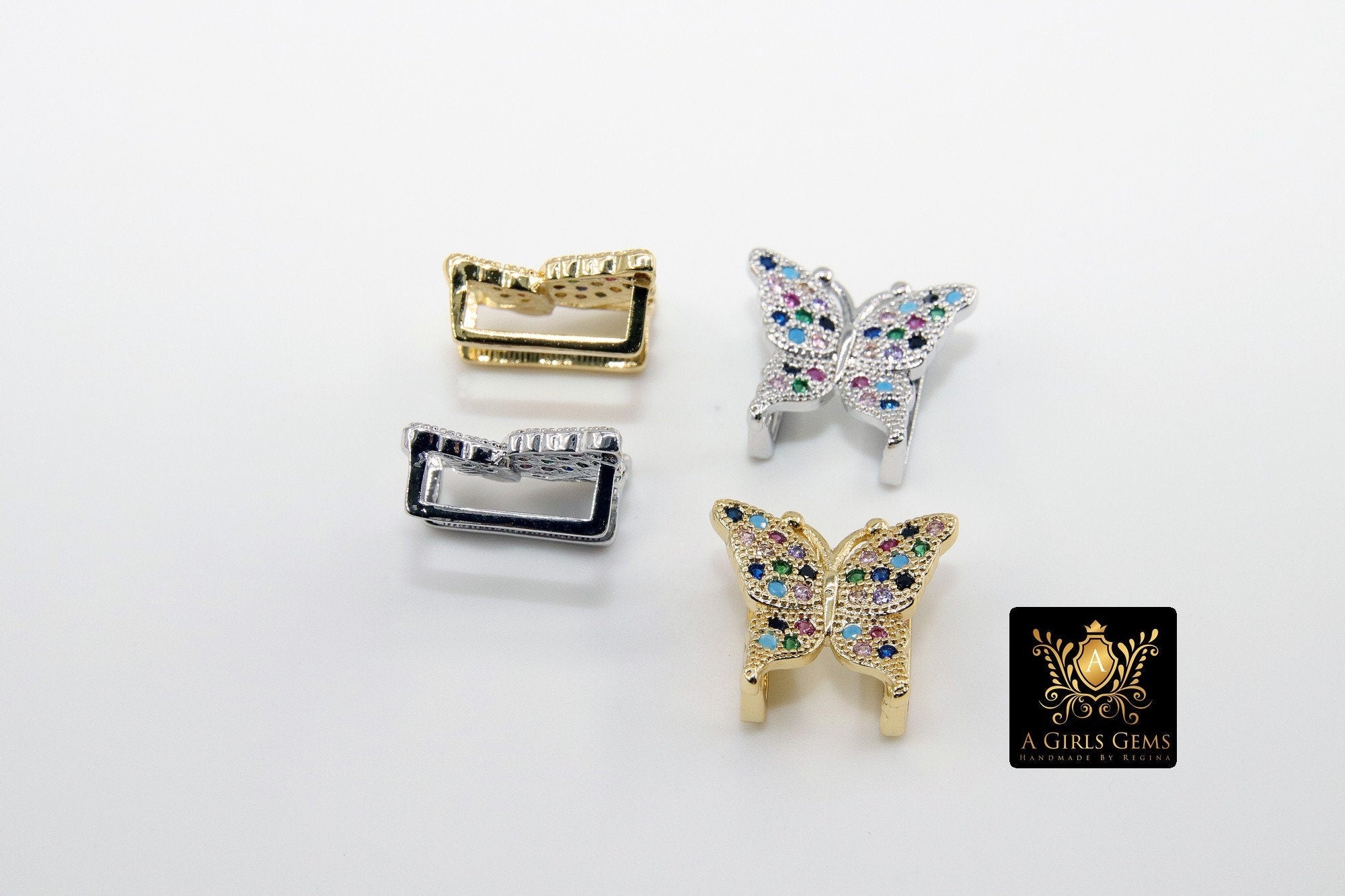 CZ Micro Pave Butterfly Slider Charms, Gold - A Girls Gems