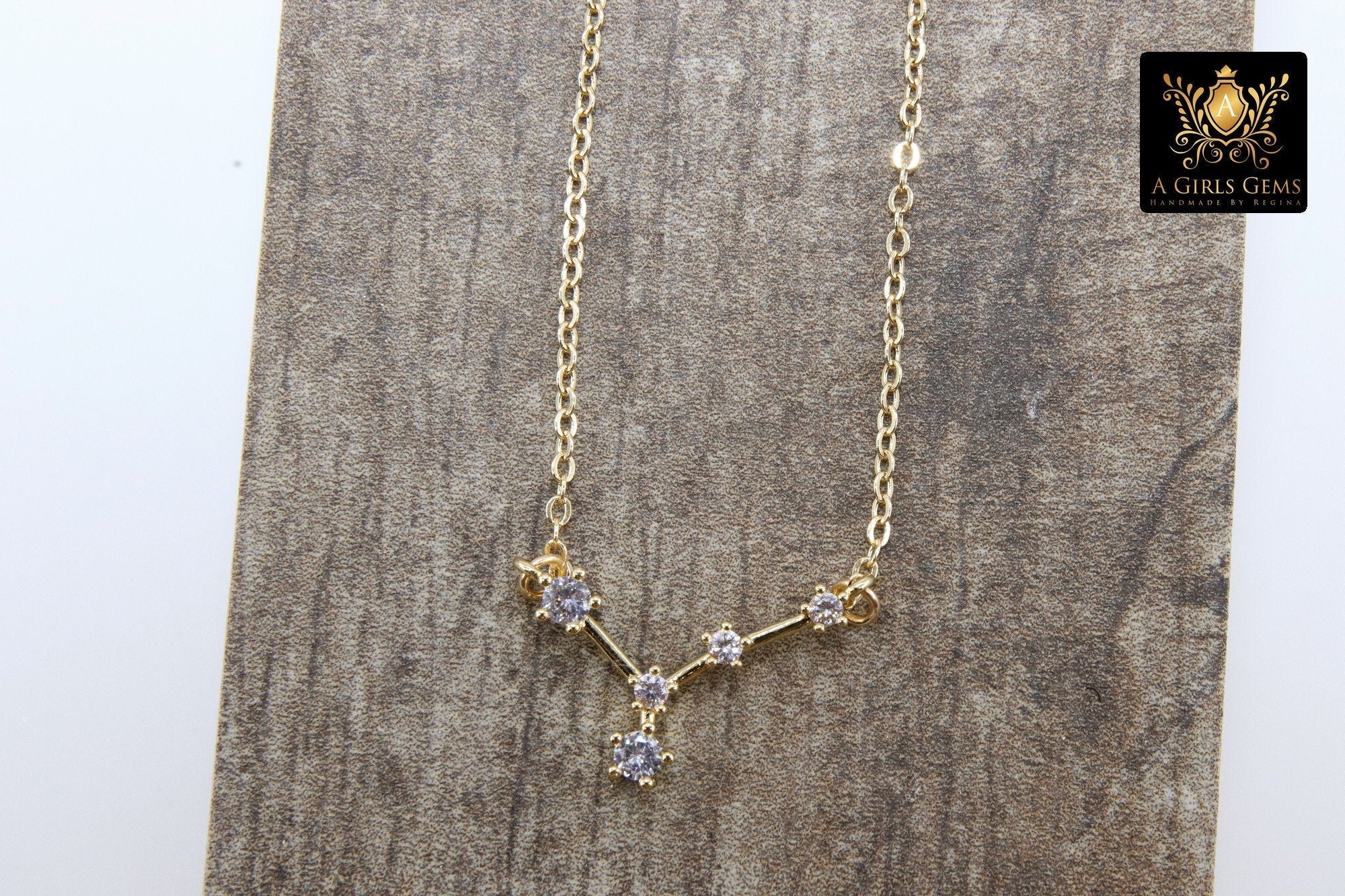 Cancer Necklace, 14 k Gold Horoscope Zodiac Sign Constellation Choker, CZ Pave July Birthday - A Girls Gems