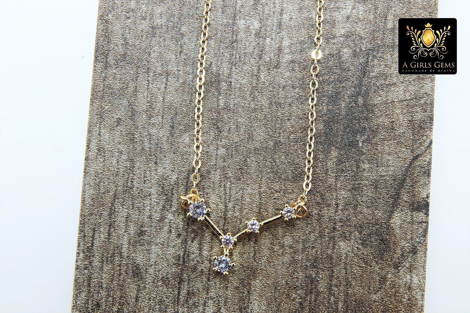 Cancer Necklace, 14 k Gold Horoscope Zodiac Sign Constellation Choker, CZ Pave July Birthday - A Girls Gems