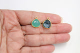 Teardrop Bezel Charms, Gold Plated Gemstone Pears, Rainbow, Labradorite, Opal, Cute Tiny Birthstone Pendants 13 x 16 mm Necklace, Earrings