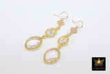 14 K Gold Crystal Quartz Earrings, Gemstones April CZ Diamond Birthstone Dangle Clover Ear Wire Hooks - A Girls Gems