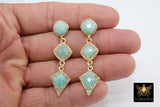 14 K Gold Crystal Quartz Earrings, Gemstones April CZ Diamond Birthstone Dangle Clover Ear Wire Hooks - A Girls Gems