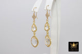 14 K Gold Crystal Quartz Earrings, Gemstones April CZ Diamond Birthstone Dangle Clover Ear Wire Hooks - A Girls Gems