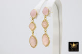 Rose Quartz Earrings, Elegant Formal Drop Earrings, CZ Long Gemstone Dangle Studs, Gold, 925 Pink Opal Jewelry - A Girls Gems