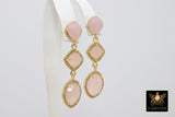 Rose Quartz Earrings, Elegant Formal Drop Earrings, CZ Long Gemstone Dangle Studs, Gold, 925 Pink Opal Jewelry - A Girls Gems