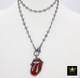 Cubic Zirconia Necklace, Gold or Black Red Tongue Pendant - A Girls Gems