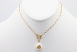 14 K Gold Pearl Cross Necklace, Toggle Front Wrap Layered Choker with Crown, Cross, Evil Eye Jewelry Choker, Dainty Real Pearl Necklace - A Girls Gems