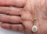 14 K Gold Pearl Cross Necklace, Toggle Front Wrap Layered Choker with Crown, Cross, Evil Eye Jewelry Choker, Dainty Real Pearl Necklace - A Girls Gems