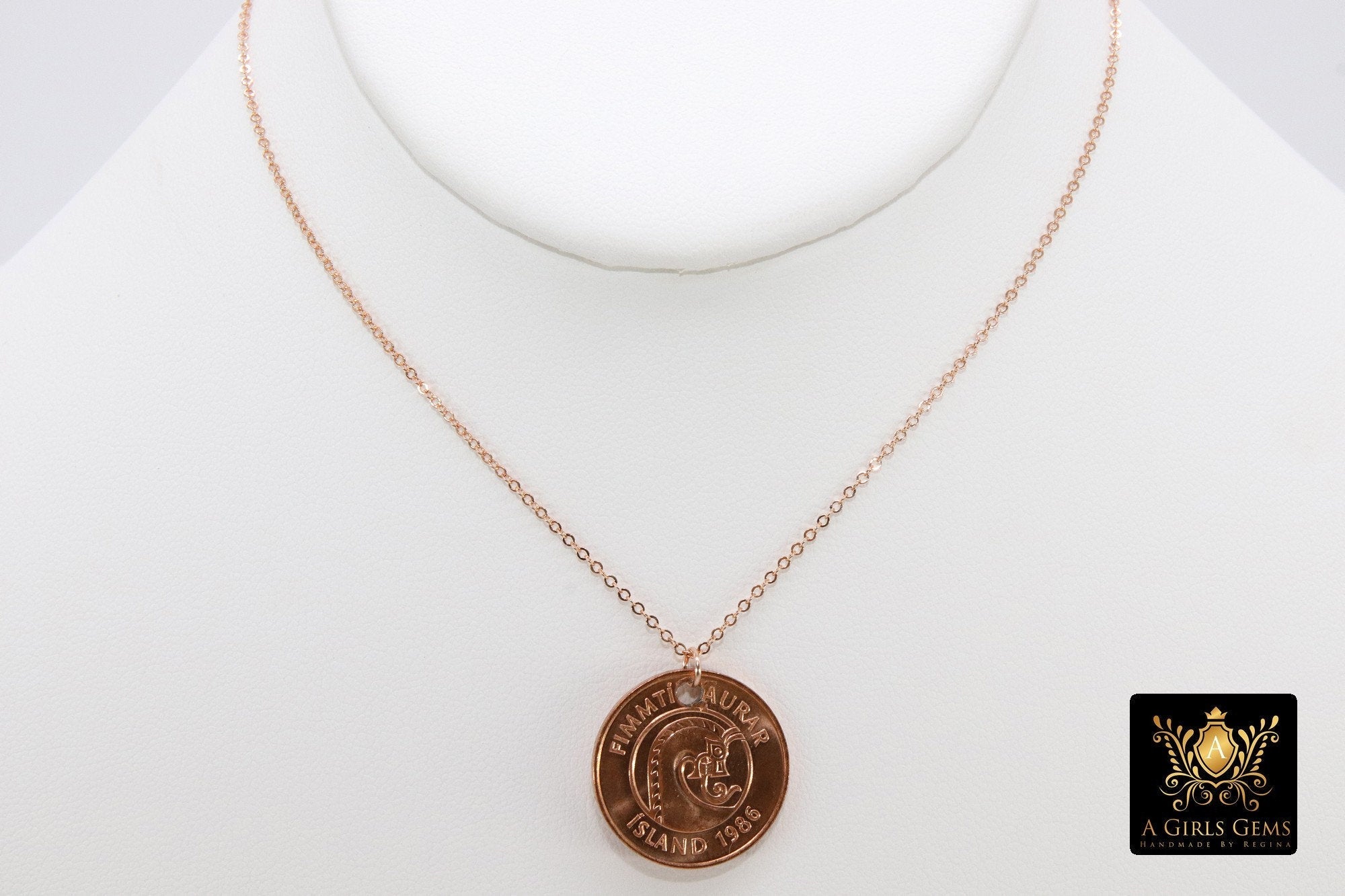 Genuine Coin Necklace, 14 K Rose Gold Filled Dainty Chain with Elephant Medallion - A Girls Gems