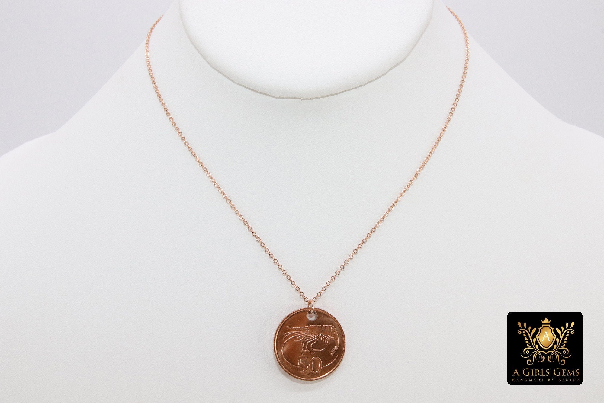 Genuine Coin Necklace, 14 K Rose Gold Filled Dainty Chain with Elephant Medallion - A Girls Gems