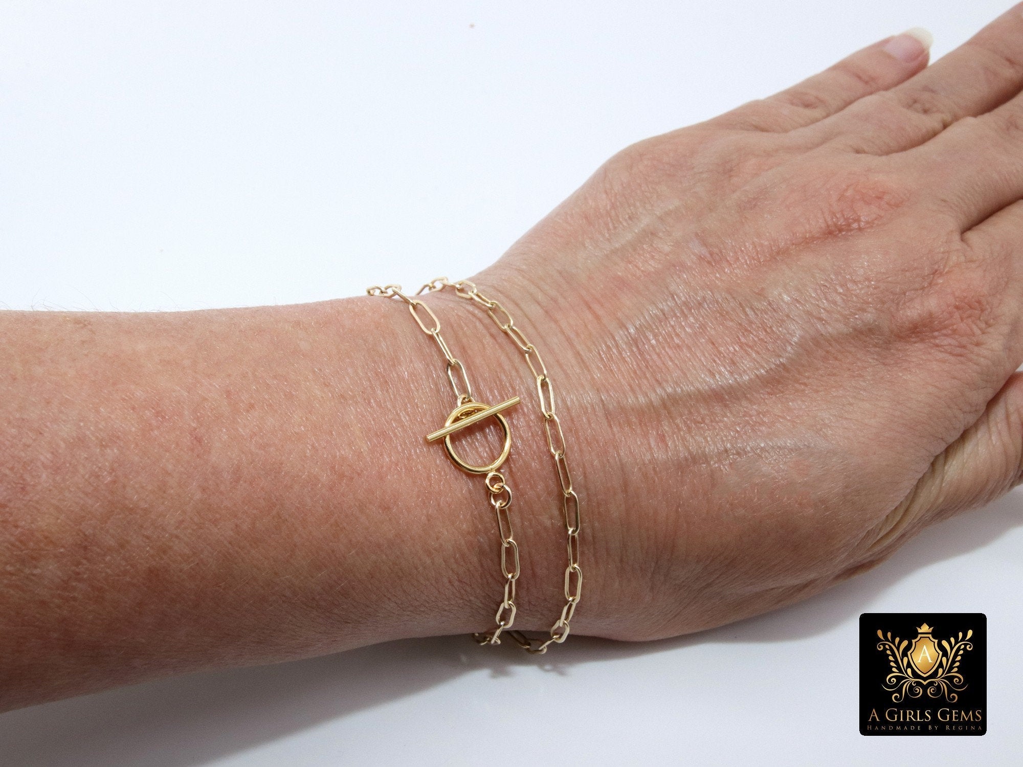 14 K Gold Filled Chain Bracelet, Single or Double Wrap Rectangle Drawn Chain - A Girls Gems