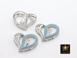CZ Micro Pave Heart Slider Charms, Silver Blue Turquoise CZ Charms Bracelet - A Girls Gems