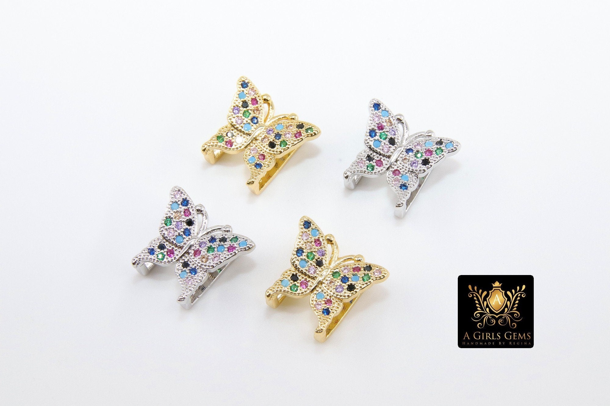 CZ Micro Pave Butterfly Slider Charms, Gold - A Girls Gems