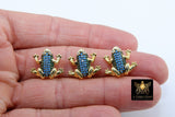 CZ Micro Pave Frog Slider Charms, Gold 3D Colorful Amphibian Blue, Green CZ Pendant Toad Bracelet, Flat Leather or Colorful Straps Jewelry