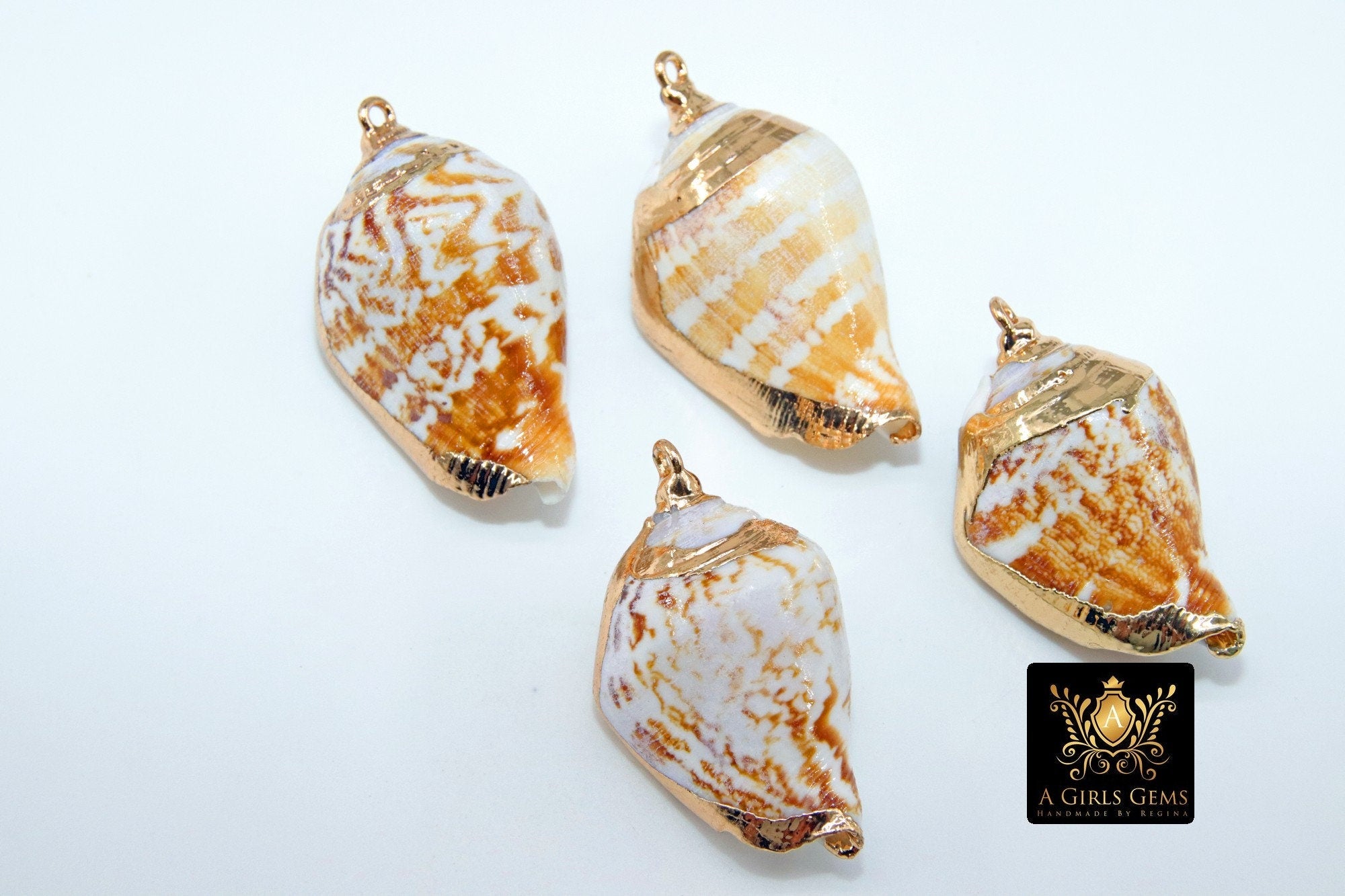 Seashell Charms, Gold Dipped Edge Nautical Shells
