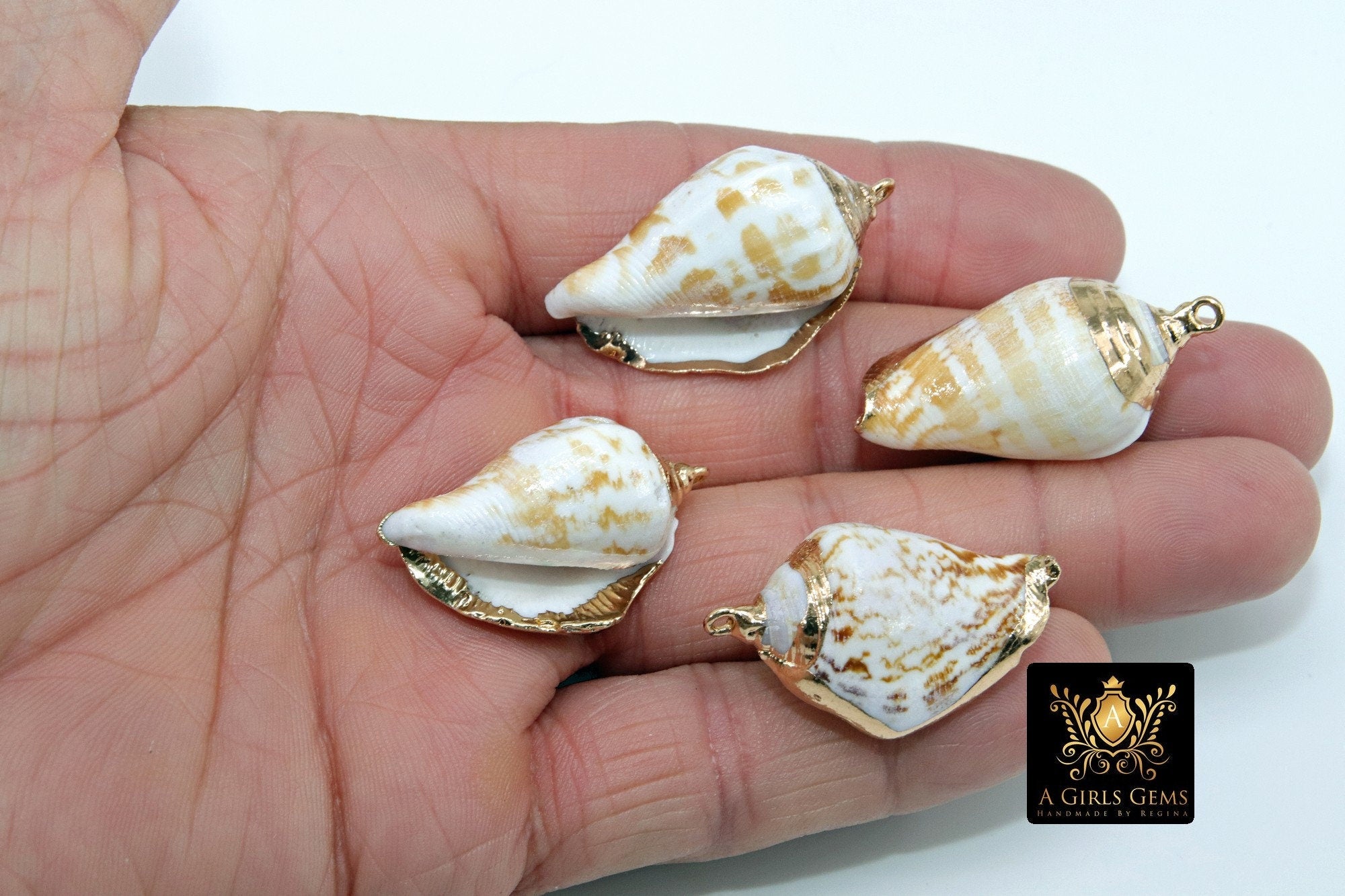 Seashell Charms, Gold Dipped Edge Nautical Shells
