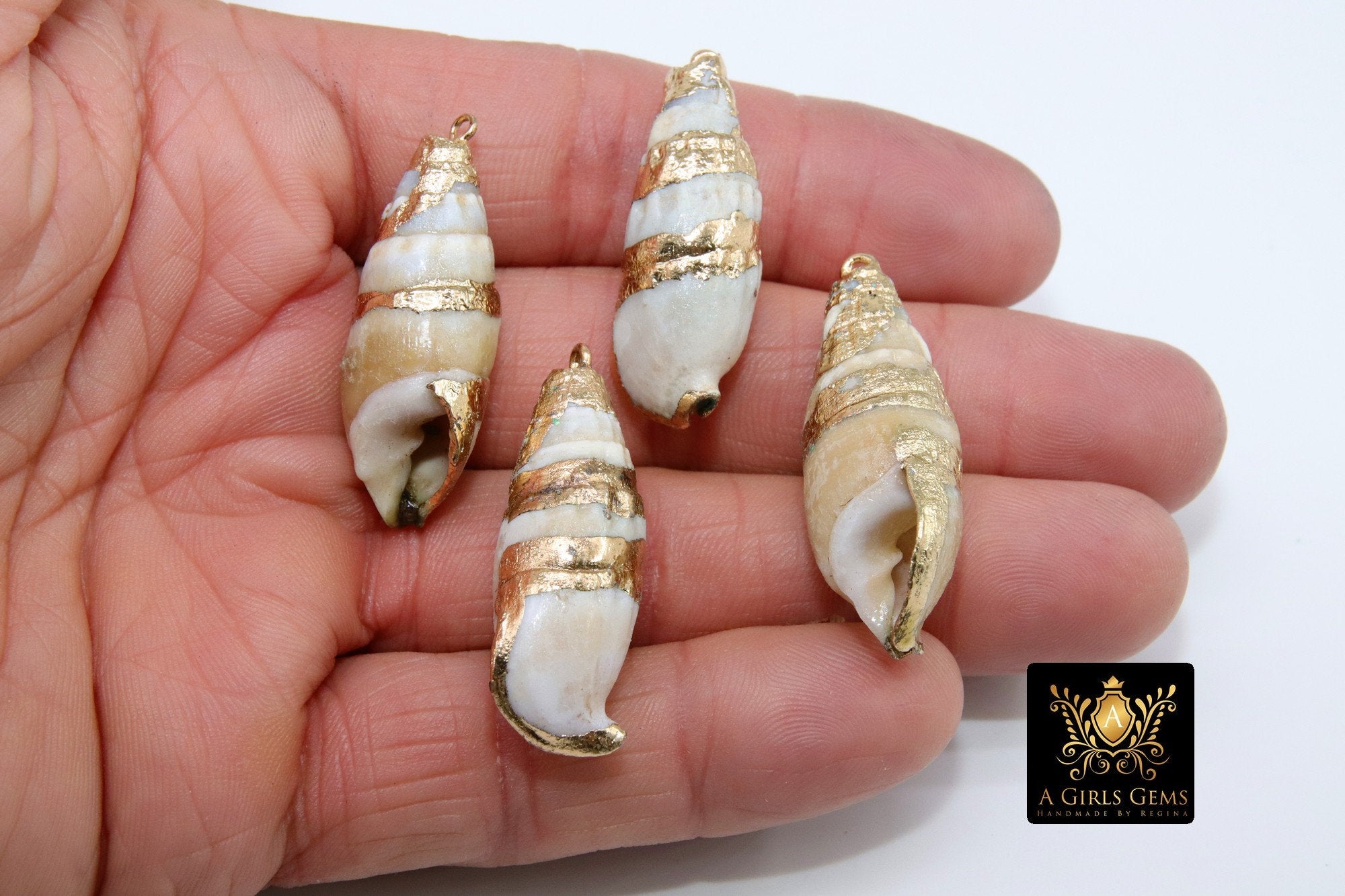Gold Dipped Edge Conch Seashell Charms, Long Spiral Ocean Reef Jewelry for Boho Beach Necklace