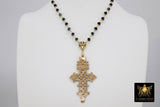 Gold Rosary Cross Necklace, Smoky Rosary Gold Brass Ethiopian Cross, Long Rosary Necklace - A Girls Gems