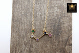 Aries Horoscope Necklace, 14 k Gold Zodiac Sign Constellation Choker, Clear, Multi Color CZ Diamonds - A Girls Gems