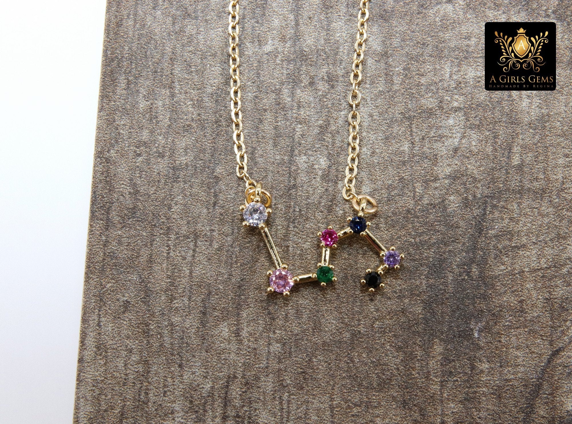Leo Necklace, Gold Filled Horoscope Zodiac Star Sign Constellation Choker, CZ Pave August Birthday Gift - A Girls Gems