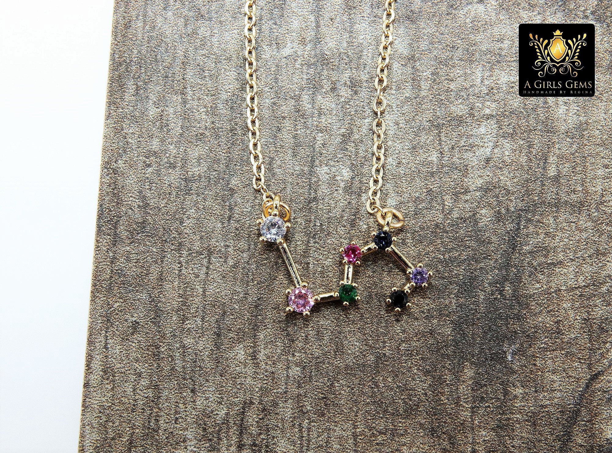 Leo Necklace, Gold Filled Horoscope Zodiac Star Sign Constellation Choker, CZ Pave August Birthday Gift - A Girls Gems