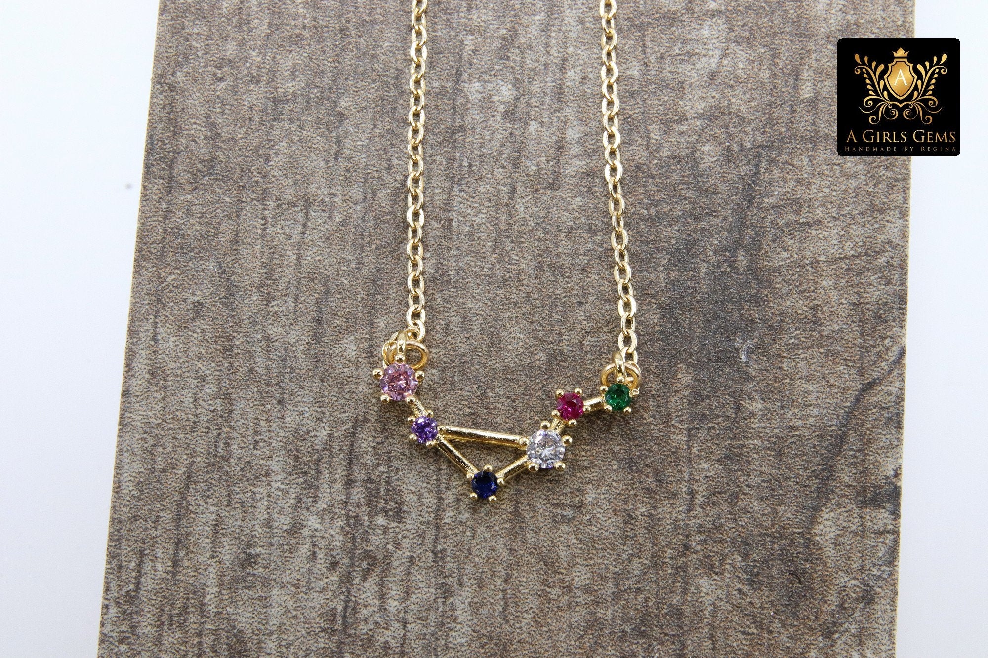 Libra Zodiac Necklace, Gold Filled Rainbow Horoscope Star Sign Constellation Choker - A Girls Gems