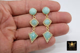 Amazonite Stud Earrings, Raw Turquoise Studs, Formal Jade Stone Stud Earrings, Mint Blue Dangle Gemstones, Gold, 925 Jewelry - A Girls Gems