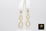 14 K Gold Crystal Quartz Earrings, Gemstones April CZ Diamond Birthstone Dangle Clover Ear Wire Hooks - A Girls Gems
