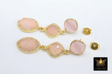 Rose Quartz Earrings, Elegant Formal Drop Earrings, CZ Long Gemstone Dangle Studs, Gold, 925 Pink Opal Jewelry - A Girls Gems